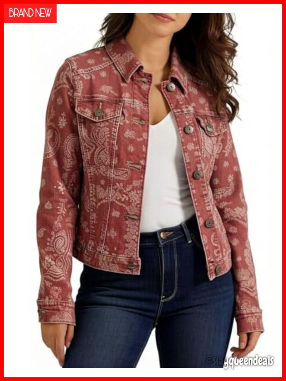Floral Print Cropped Denim Jacket Button Down Jean Trucker Coat